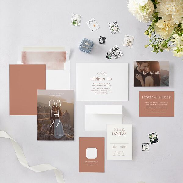 Striking Scene Save the Date Cards Dusty Rose Signature smooth Blank No Standard