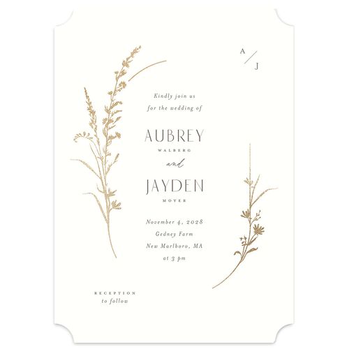 Minimal Wildflower Wedding Invitations Gold Off-White Signature Blank No Ticket