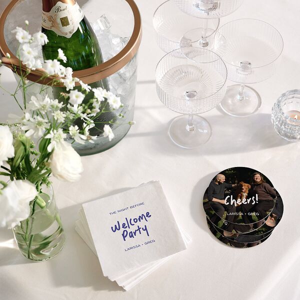 The Night Before Simple Welcome Party Wedding Day Coasters Sapphire Cardboard Circle