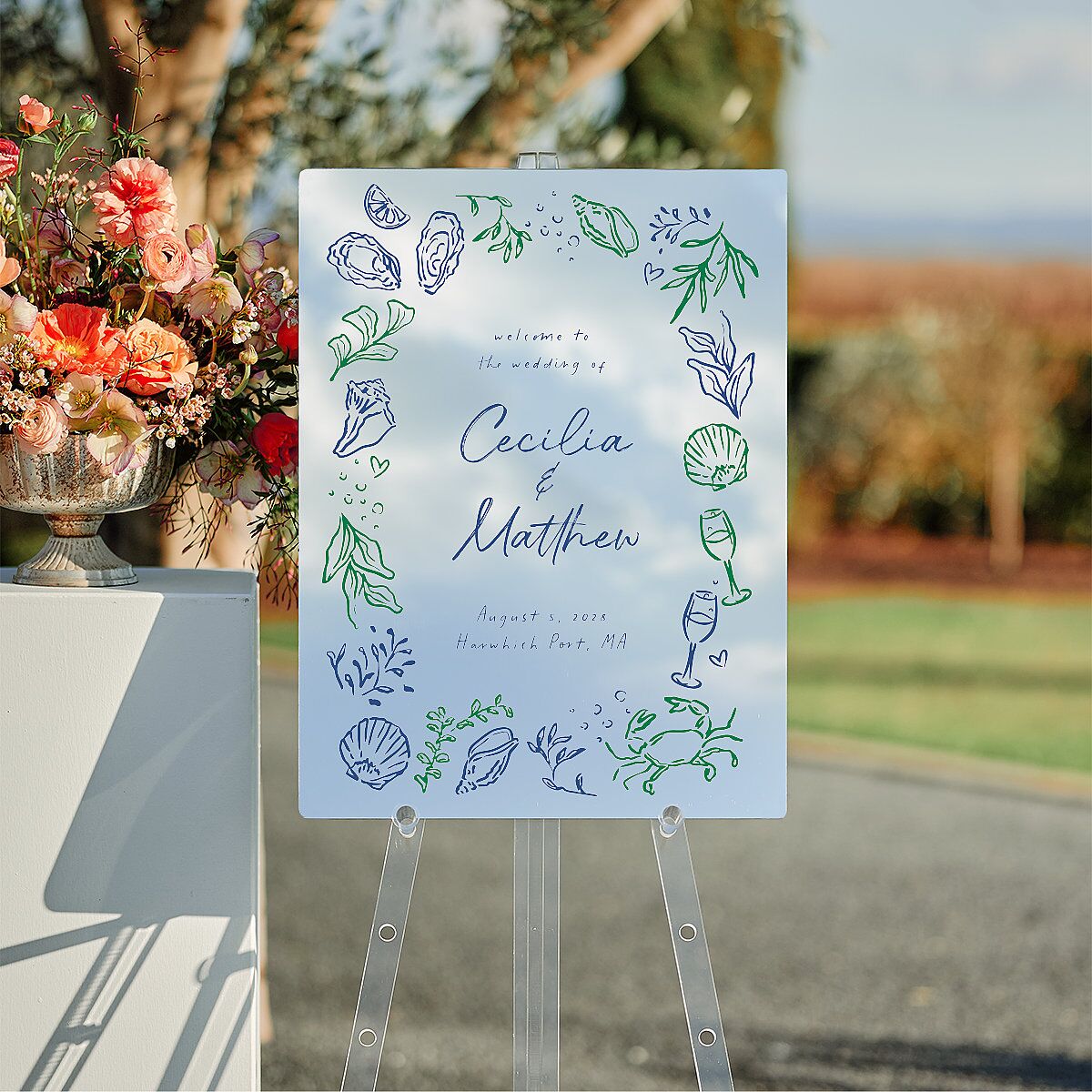 Nautical Border Mirrored Acrylic Welcome Sign Medium French Blue Mirrored Acrylic M Welcome Standard