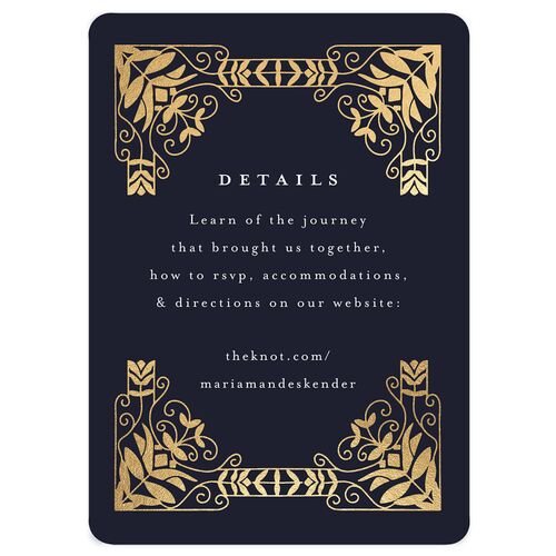 Medieval Elegance Wedding Event Detail Cards Gold Navy Signature Rounded