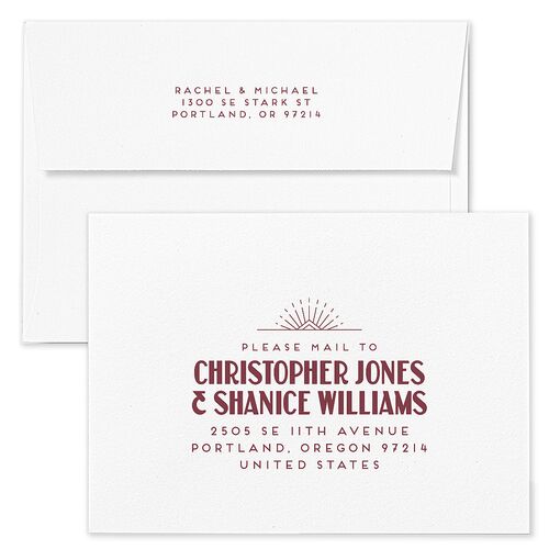 Vintage Art Deco Photo Save The Date Card Envelopes Merlot Kraft Both Recipient and Return Addresses Signature Standard