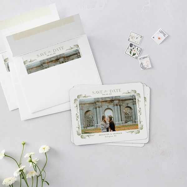 Vintage Ornate Frame Save The Date Magnets Olive Magnet Paper