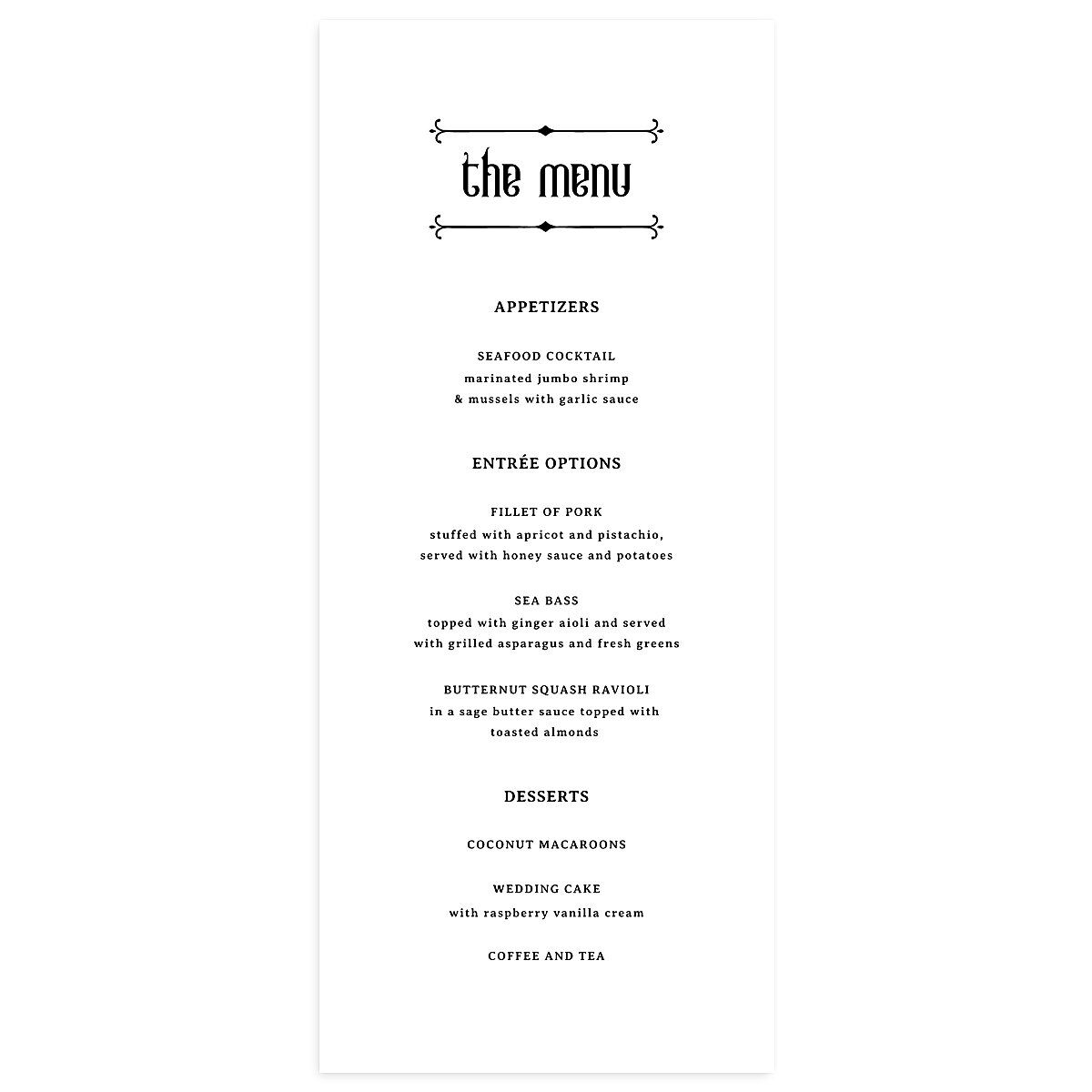 Western Gothic Menus