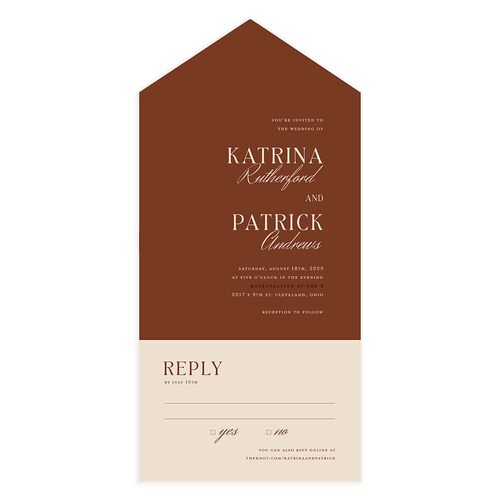 Simple Elegant Black Tie All-in-One Wedding Invitations Copper Signature Light Both Recipient and Return Addresses No