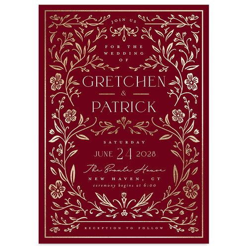 Storybook Filigree Wedding Invitations Gold Dark Berry Signature Blank No Standard
