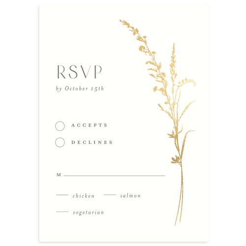 Minimal Wildflower Wedding Response Cards Gold Off-White Signature