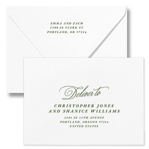 Life is Merrier Calligraphy Photo Holiday Card Euro Envelopes White Sage Both Recipient and Return Addresses Luxe Signature
