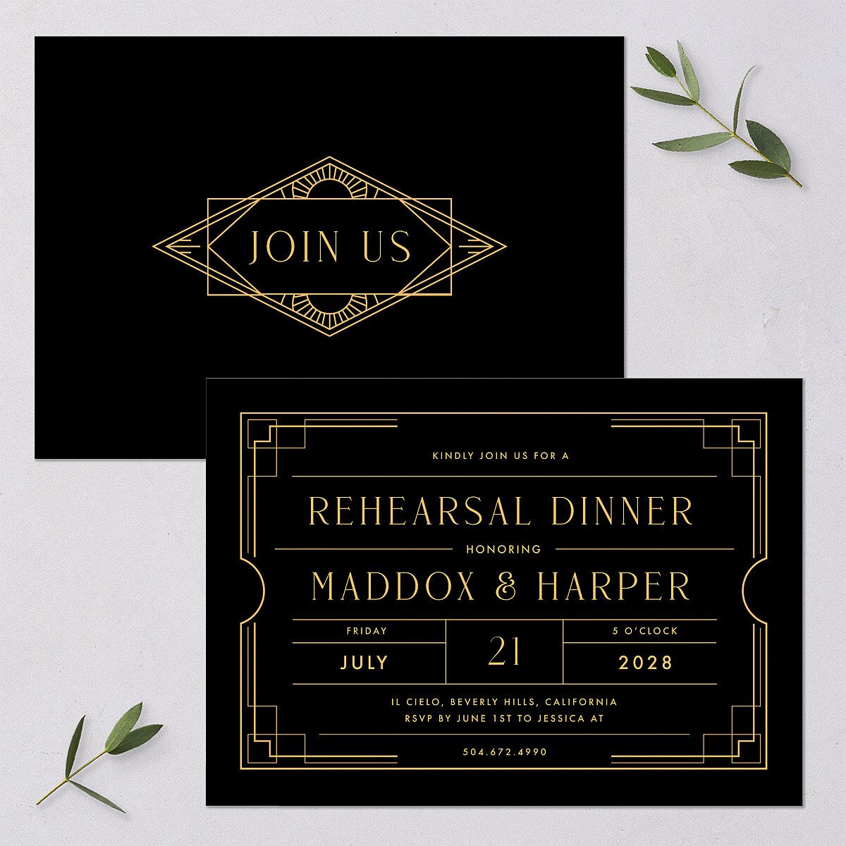 Vintage Hollywood Rehearsal Dinner Invitations Licorice Signature Blank Standard