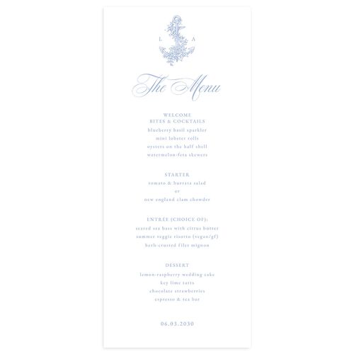 Coastal Oysters and Anchors Menus Sea Blue Signature