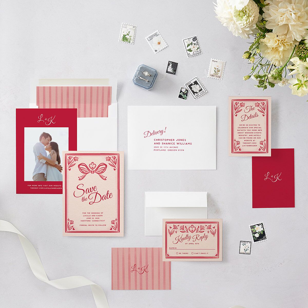 Vintage Heart Locket Save the Date Cards Crimson Signature smooth Blank No Rounded