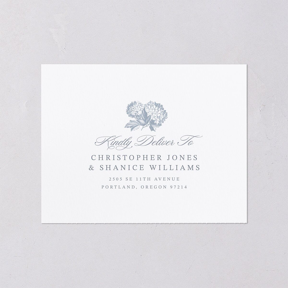Vintage Hydrangea Garden Crest All-in-One Wedding Invitations Slate Signature Light Both Recipient and Return Addresses No