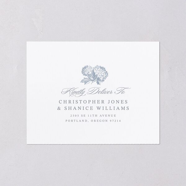 Vintage Hydrangea Garden Crest All-in-One Wedding Invitations Slate Signature Light Both Recipient and Return Addresses No