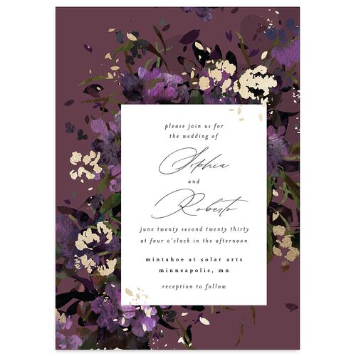 Midnight Floral Wedding Invitations Gold Eggplant Signature Blank No Standard
