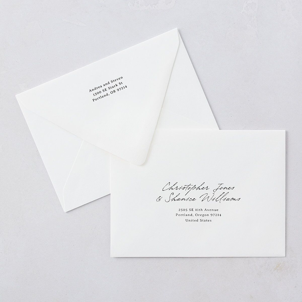 Elegant Mountain Monogram Wedding Invitation Euro Envelopes Pure White White Both Recipient and Return Addresses Luxe Signature