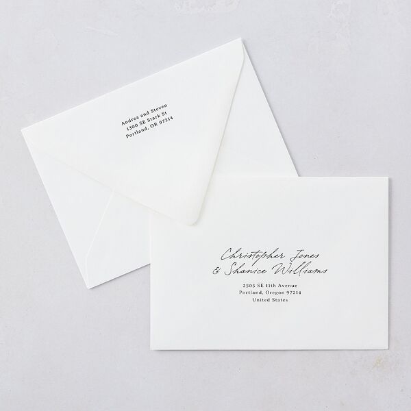 Elegant Mountain Monogram Wedding Invitation Euro Envelopes Pure White White Both Recipient and Return Addresses Luxe Signature