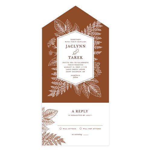 Botanical Frame All-in-One Wedding Invitations Copper Signature Light Both Recipient and Return Addresses No