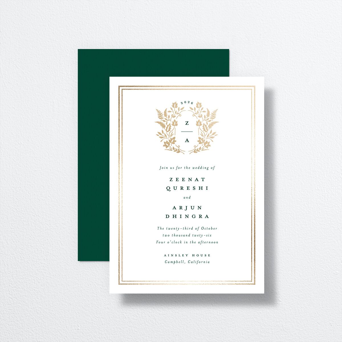 Rustic Kingdom Wedding Invitations Gold Dark Green Signature No