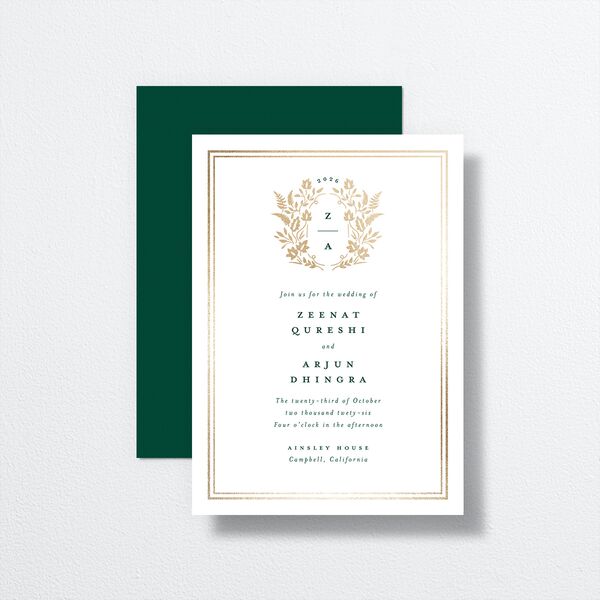 Rustic Kingdom Wedding Invitations Gold Dark Green Signature No