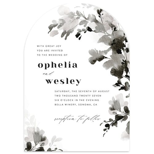Watercolor Blooms Wedding Invitations Charcoal Signature Blank No Arch
