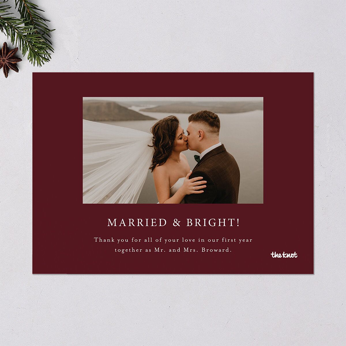 Meet the Newlyweds Holiday Cards Burgundy Signature Blank Standard