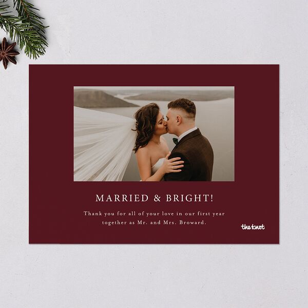Meet the Newlyweds Holiday Cards Burgundy Signature Blank Standard