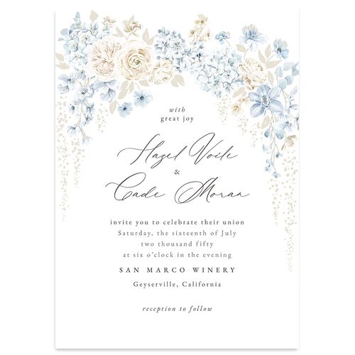 Luxury Floral Archway Wedding Invitations Dusty Blue Signature Blank No Standard