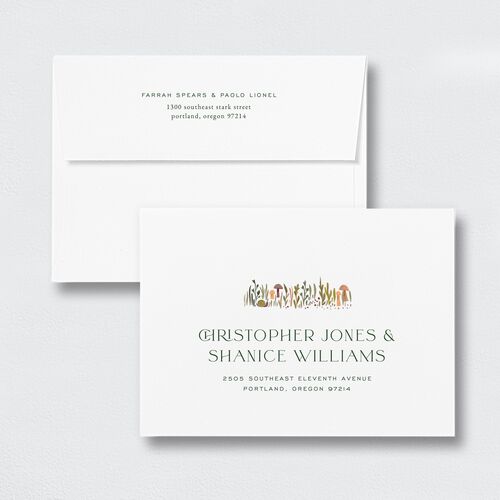 Mushroom Magic Rehearsal Dinner Invitation Envelopes White Standard Mauve Both Recipient and Return Addresses