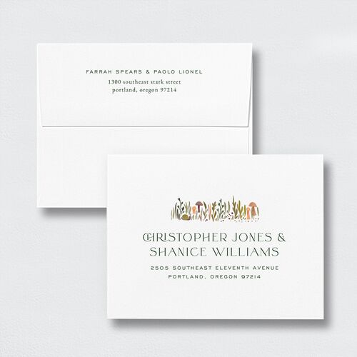 Mushroom Magic Thank You Card Envelopes White Standard Mauve Both Recipient and Return Addresses
