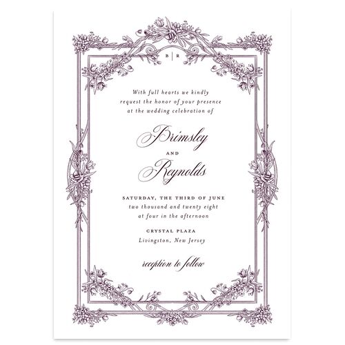 Elegant Antique Toile Frame Wedding Invitations by Bridgerton Bordeaux Signature Blank No Standard