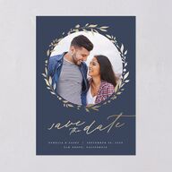 Stefana Crowns Save the Date Cards Gold Moody Blue Signature smooth Blank No Standard