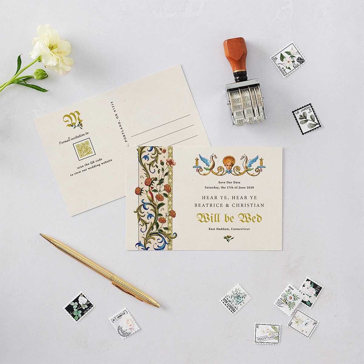 Medieval Renaissance Save the Date Postcards Moss