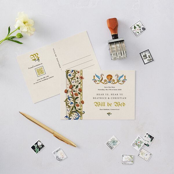 Medieval Renaissance Save the Date Postcards Moss