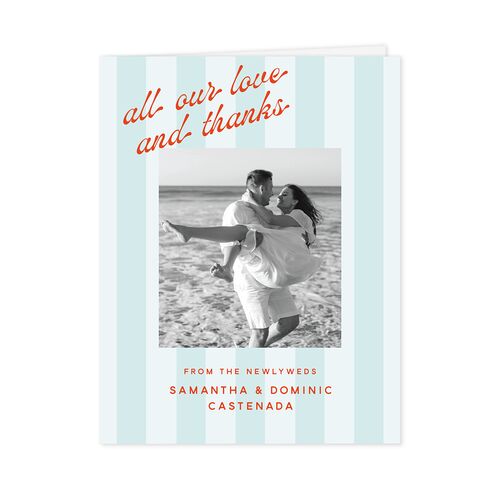 Cabana Stripe Photo Thank You Cards Pastel Blue