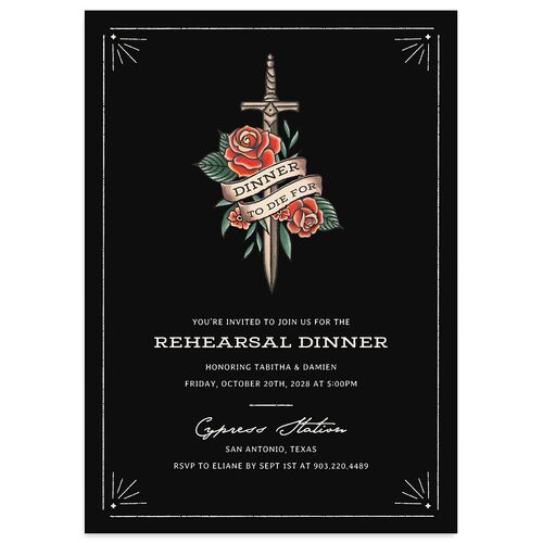 Til Death Tattoos Rehearsal Dinner Invitations Midnight Signature Blank Standard