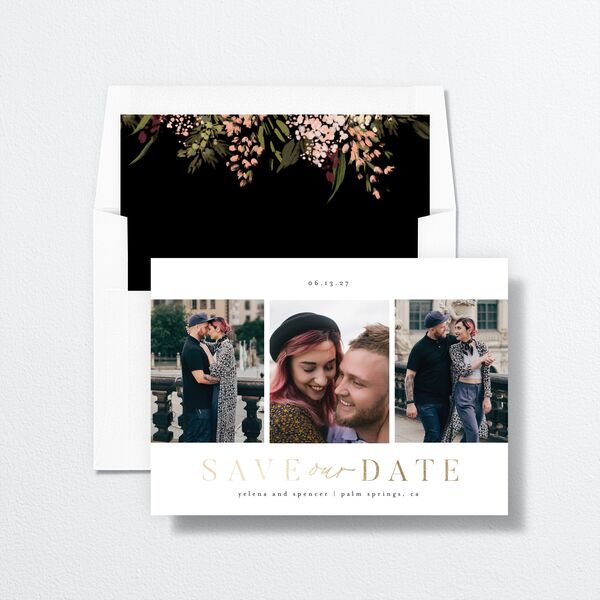 Moody Romance Save the Date Cards envelope-and-liner in Black