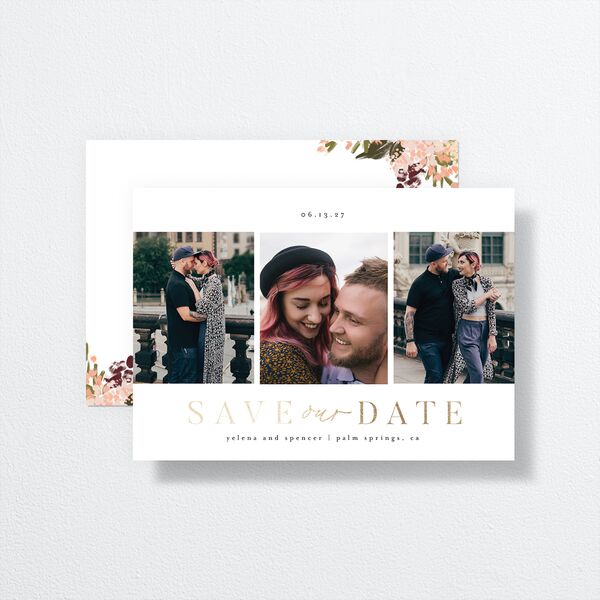 Moody Romance Save the Date Cards front-and-back in Black