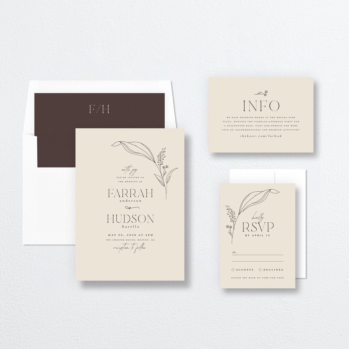 Accent Leaf Wedding Invitations Linen Signature No Standard