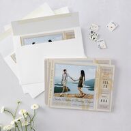 Retro Boarding Pass Travel Ticket Save The Date Cards Slate Signature smooth Blank No Standard