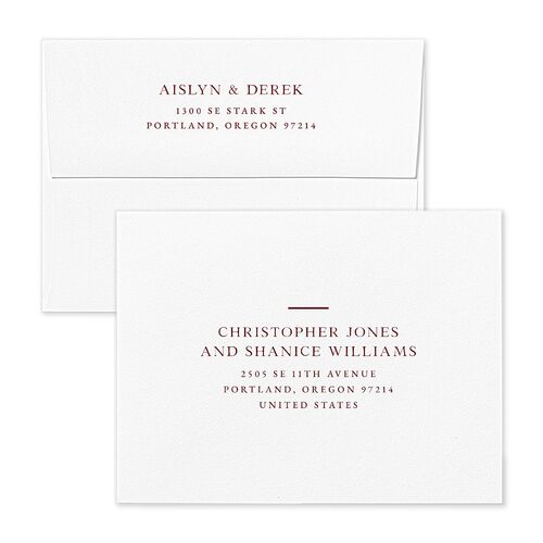 Boho Photo Save the Date Magnet Envelopes Garnet White Return Address Signature Standard