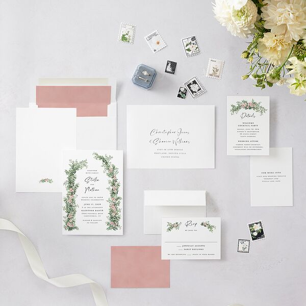 Floral Arc Wedding Invitations Shell Pink Signature Blank No Standard