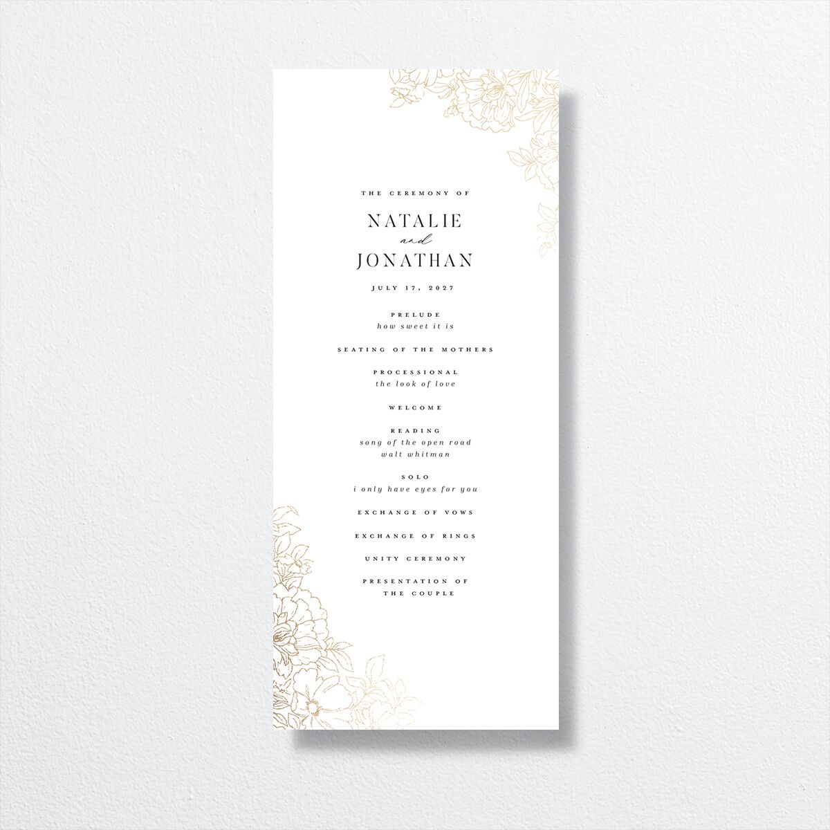 Gilded Florals Wedding Programs front in pink