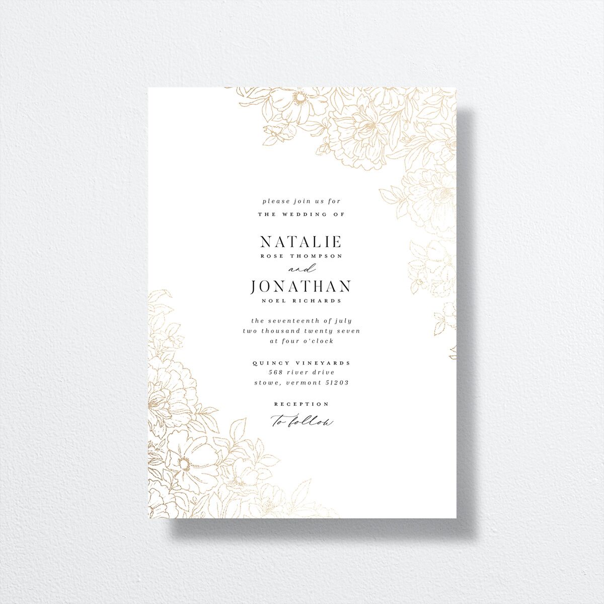Gilded Florals Wedding Invitations front in pink
