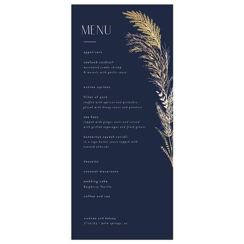 Regal Pampas Menus Gold Navy Signature