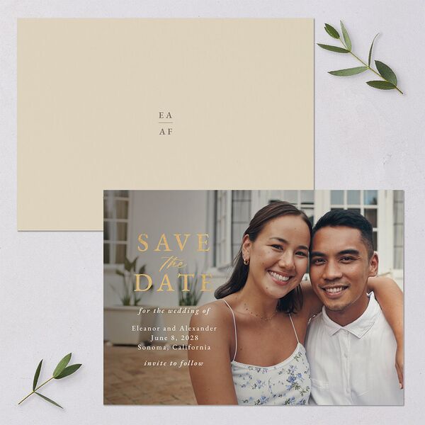 Timeless Floral Foil Save the Date Cards Gold Pure White Signature smooth Blank No Standard