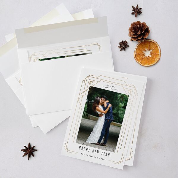 Gilded New Years Holiday Cards Gold Pure White Signature Blank Portrait Standard