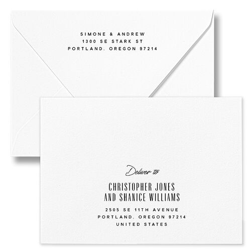 Ornate Elegance Rehearsal Dinner Invitation Euro Envelopes White Taupe Both Recipient and Return Addresses Luxe Signature