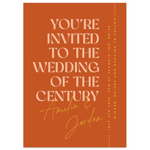 Wedding of the Century Wedding Invitations Burnt Orange Signature Blank No Standard