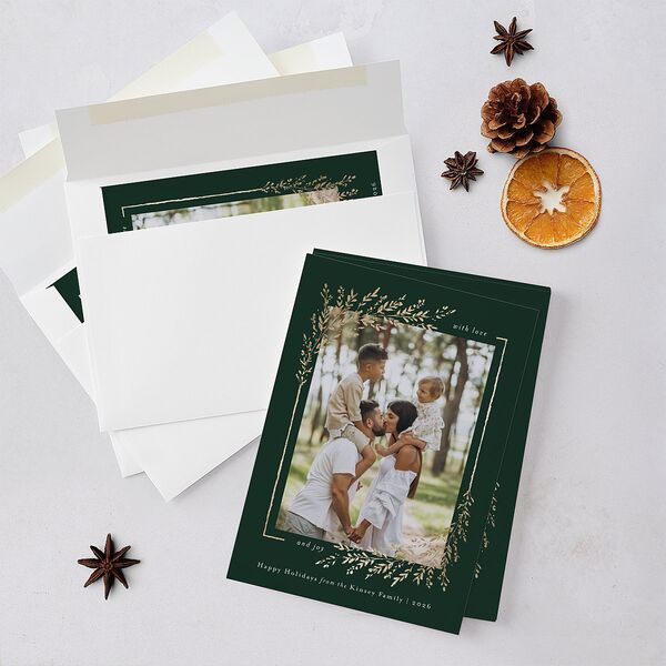 Exquisite Holiday Holiday Cards Gold Dark Green Signature Blank Portrait Standard