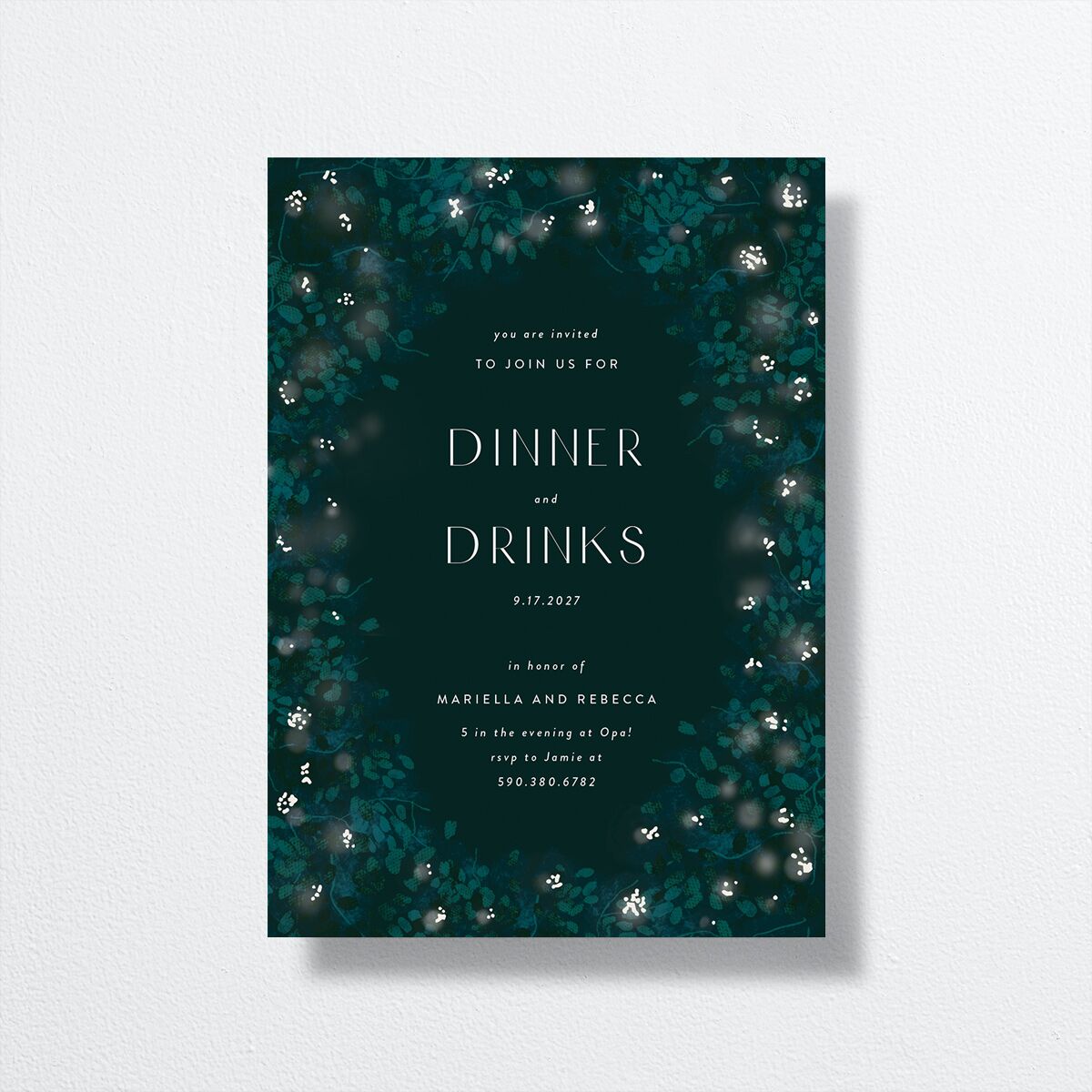 Moonlit Garden Rehearsal Dinner Invitations Dark Green Signature